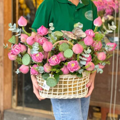 Beautiful Pink Lotus in a Basket