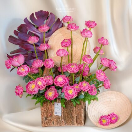 Beautiful Pink Lotus in a Basket